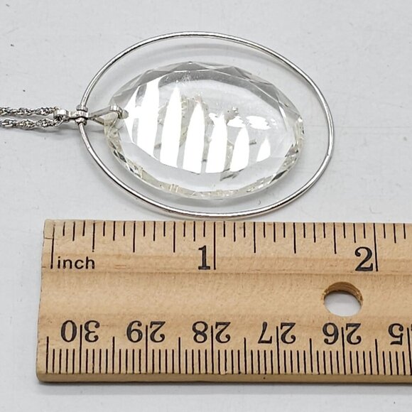 Vintage Reverse Intaglio Etched Rose Crystal Pendant Necklace Oval Design - Picture 6 of 7